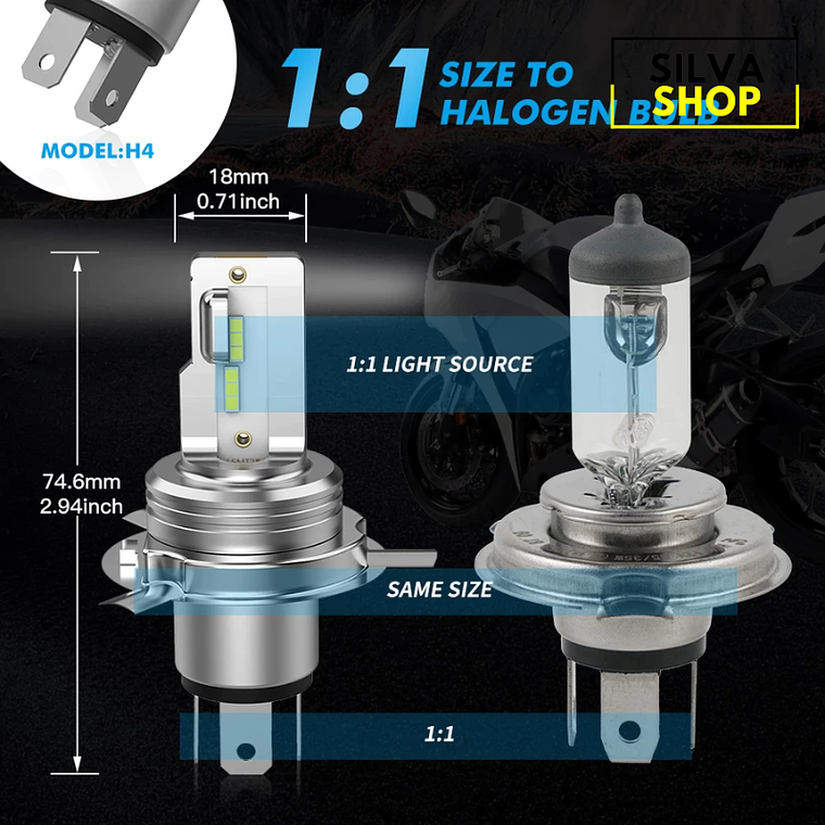 Lâmpada LED H4 para Mota 6000K Branco 2