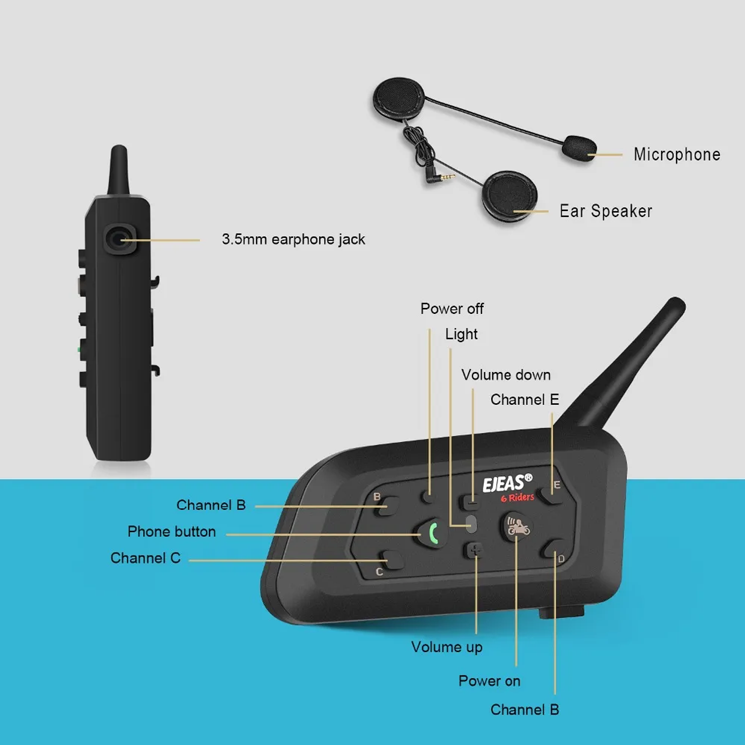 Intercomunicadores para Mota Ejeas V6 Pro + (Kit 2 Unid.) 3