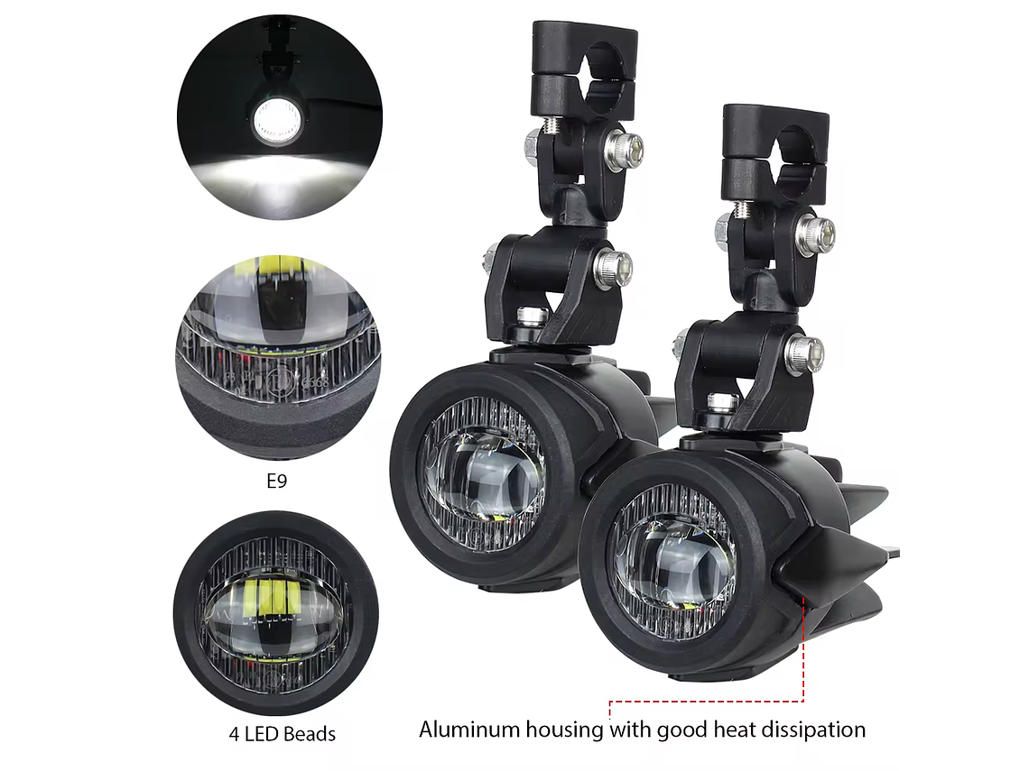Faróis Auxiliares LED para Mota Homologados c/ Ficha de Ligação 2