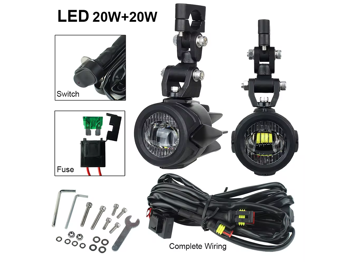 Faróis Auxiliares LED para Mota Homologados c/ Ficha de Ligação 3