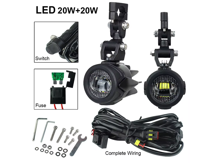 Faróis Auxiliares LED para Mota Homologados c/ Ficha de Ligação 3