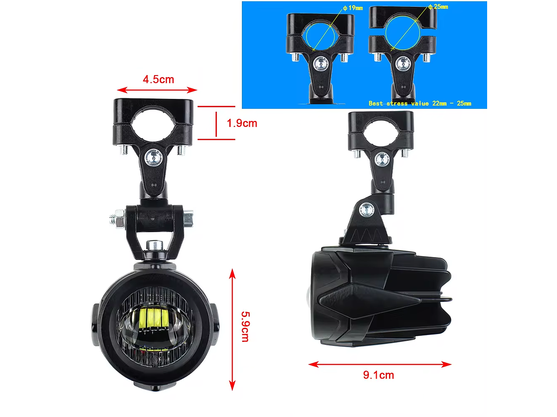 Faróis Auxiliares LED para Mota Homologados c/ Ficha de Ligação 4