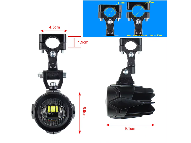 Faróis Auxiliares LED para Mota Homologados c/ Ficha de Ligação 4
