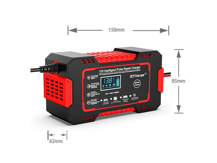 Carregador de Baterias para Carro e Mota 12V 3