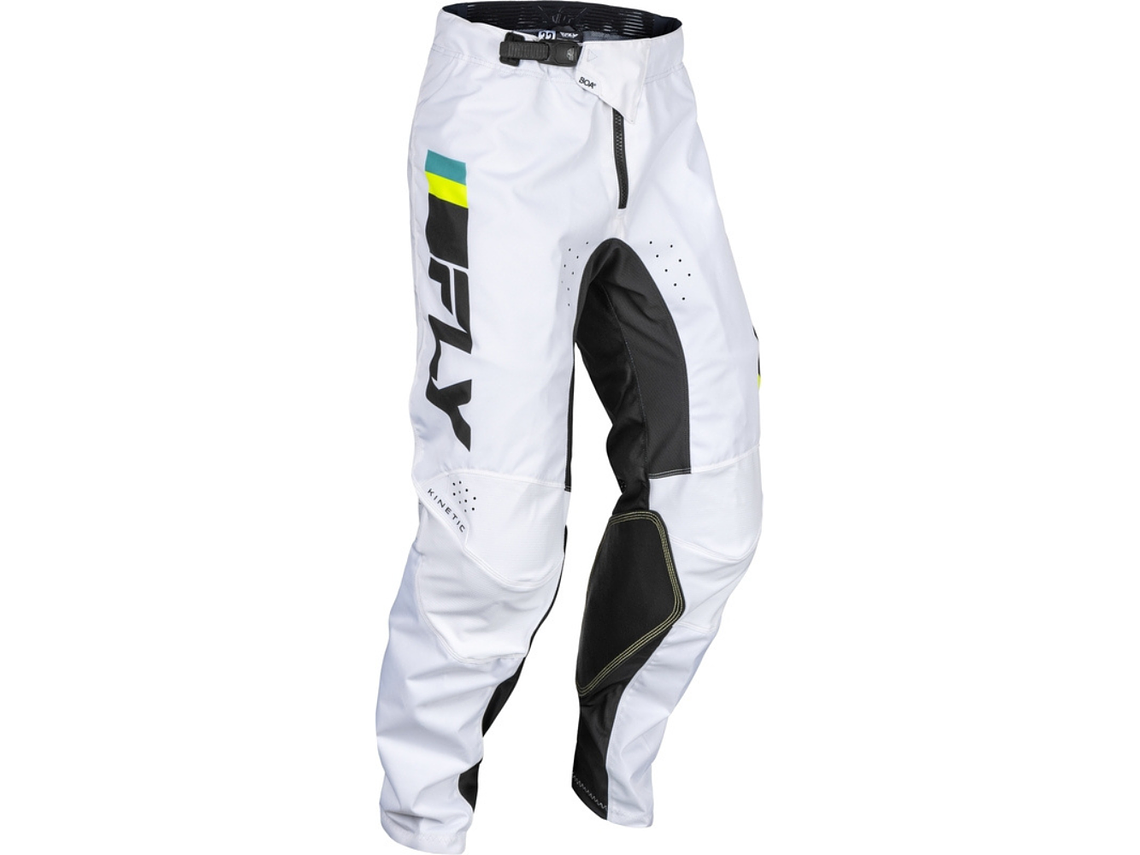 Calças Fly Racing Kinetic Prix - Branco/Preto/Amarelo Neón  1