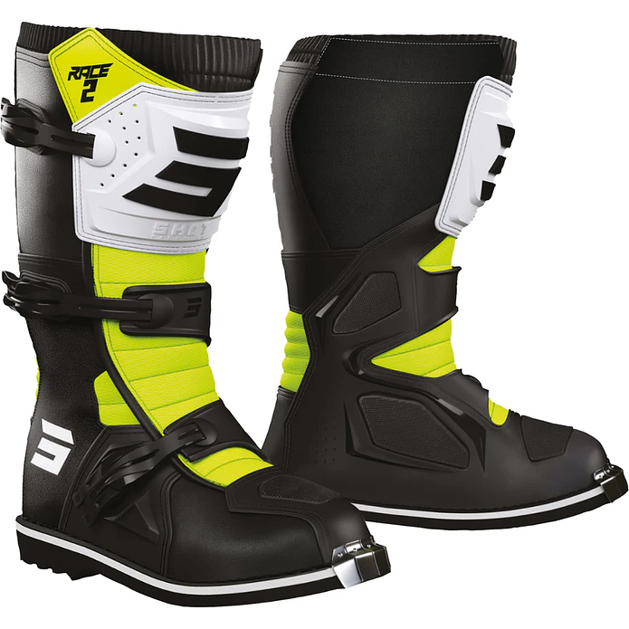 Botas Criança RACE 2 Brancas / Amarelas Neon SHOT  1