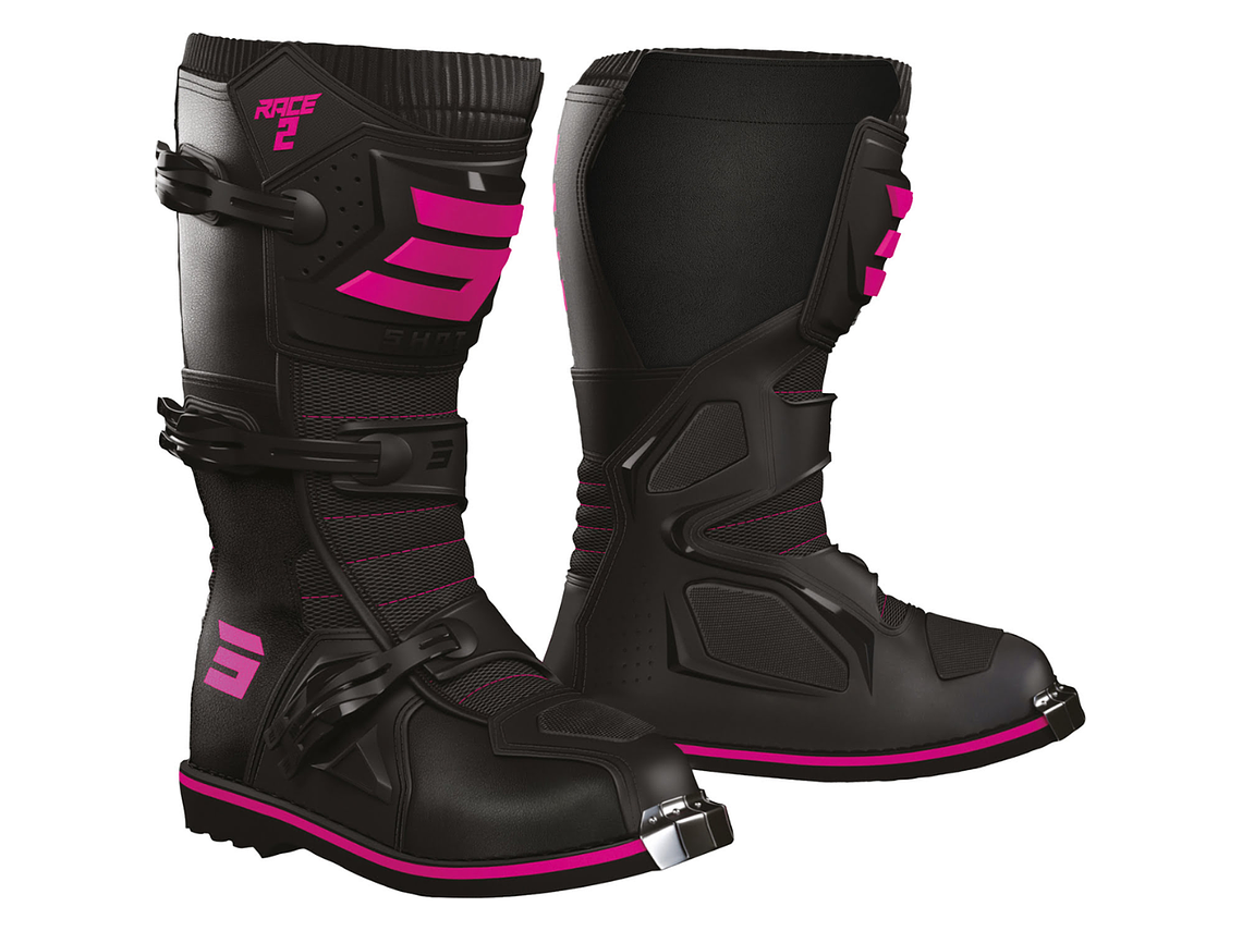 Botas Criança RACE 2 Pretas / Rosa Neon SHOT  1