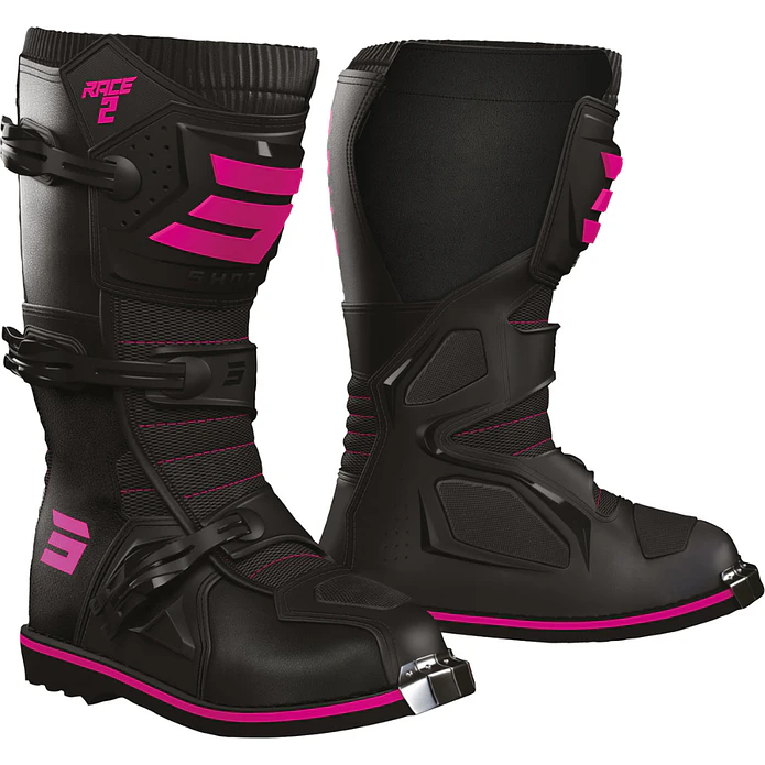 Botas Criança RACE 2 Pretas / Rosa Neon SHOT  1