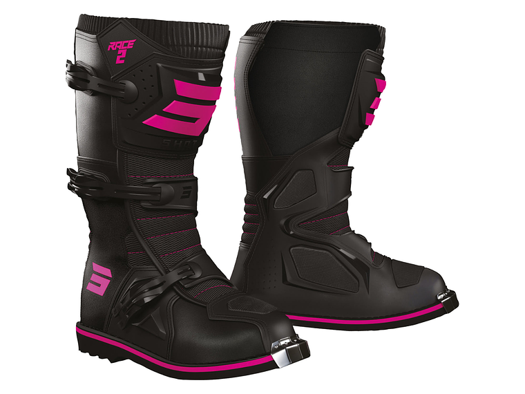 Botas Criança RACE 2 Pretas / Rosa Neon SHOT  1