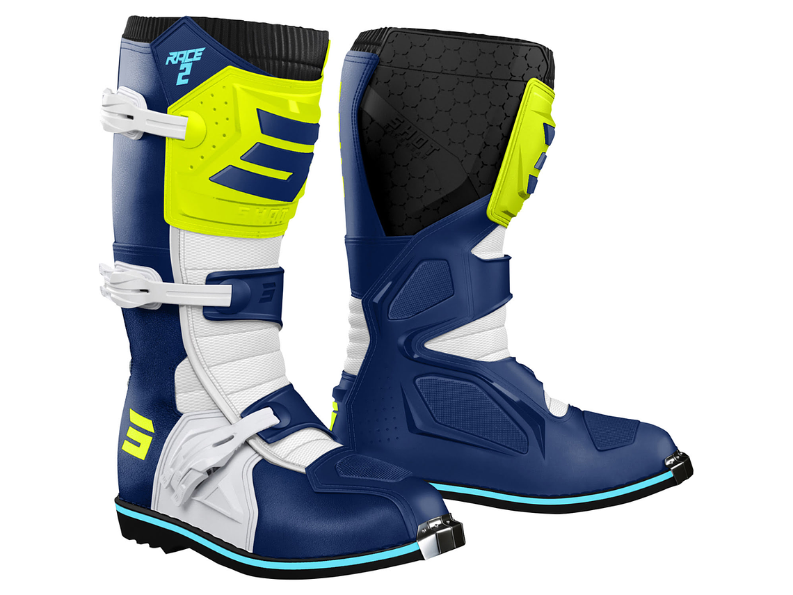 Botas RACE 2 Azuis / Amarelas Neon SHOT  1