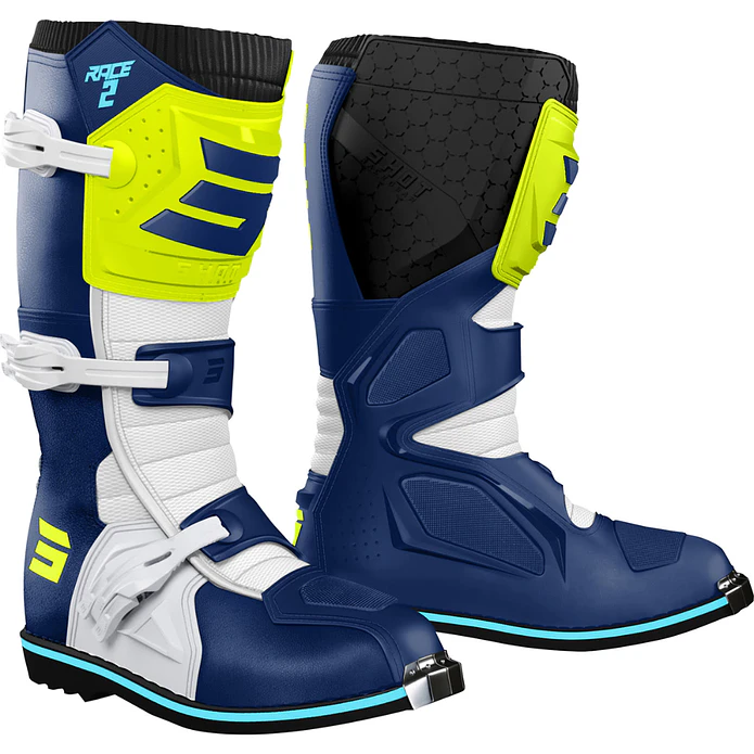 Botas RACE 2 Azuis / Amarelas Neon SHOT  1