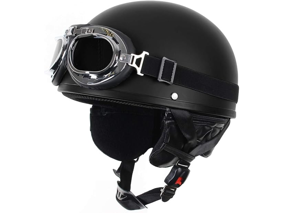 Capacete Clássico/Vintage Preto c/ Óculos  1