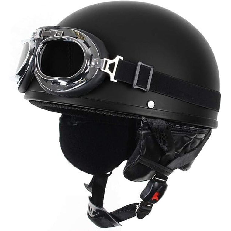 Capacete Clássico/Vintage Preto c/ Óculos  1