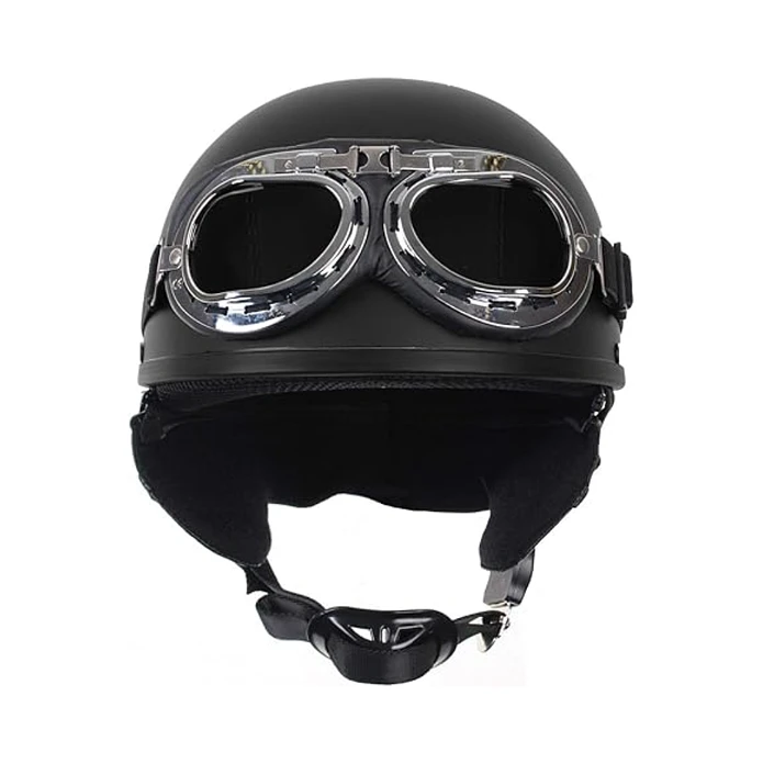 Capacete Clássico/Vintage Preto c/ Óculos  3