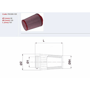 Filtro ar BMC universal cónico Ø60mm x 128mm