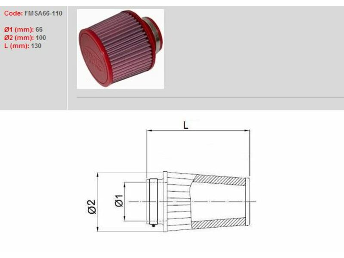 Filtro ar BMC universal cónico Ø66mm x 110mm 1