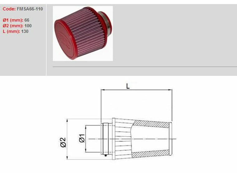 Filtro ar BMC universal cónico Ø66mm x 110mm 1