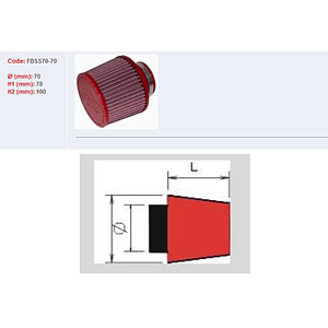 Filtro ar BMC universal cónico Ø70mm x 70mm