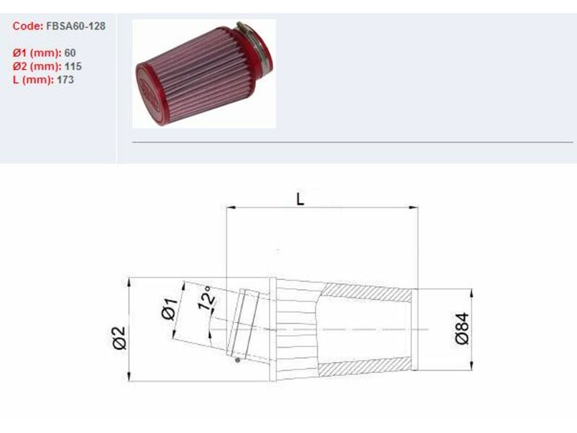 Filtro ar BMC universal cónico Ø60mm - FBSA60-128 1