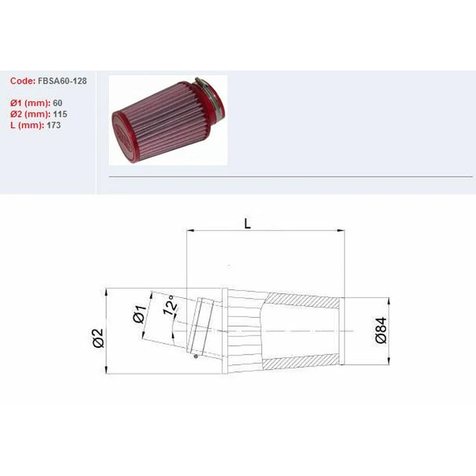 Filtro ar BMC universal cónico Ø60mm - FBSA60-128 1