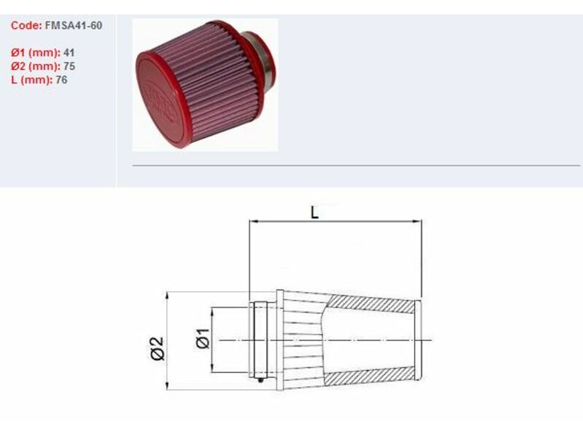 Filtro ar BMC universal cónico Ø41mm x 60mm 1