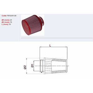 Filtro ar BMC universal cónico Ø41mm x 60mm