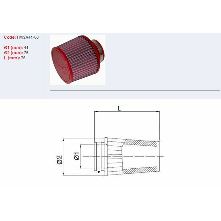 Filtro ar BMC universal cónico Ø41mm x 60mm 1