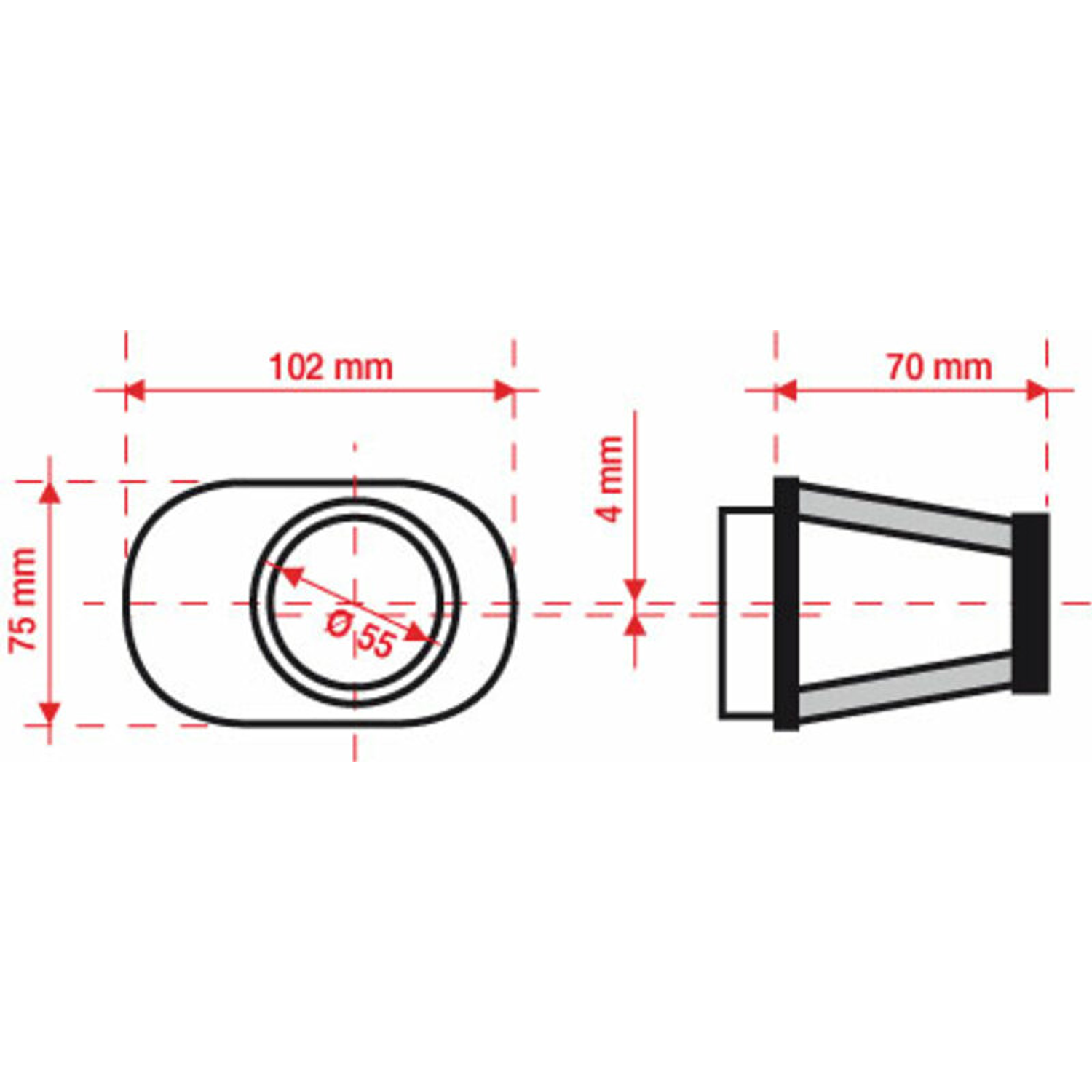 Filtro ar BMC TapeVermelho Offset-Left Ø55mm - FBPF55-70L