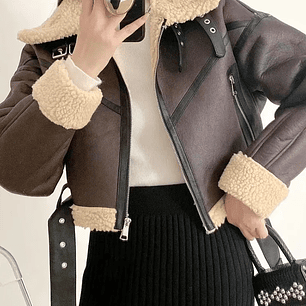 Ailegogo Winter Women Streetwear Faux Lamb Leather Fur Short Jacket