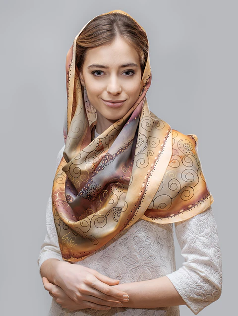 Golden Swirl Silk Scarf