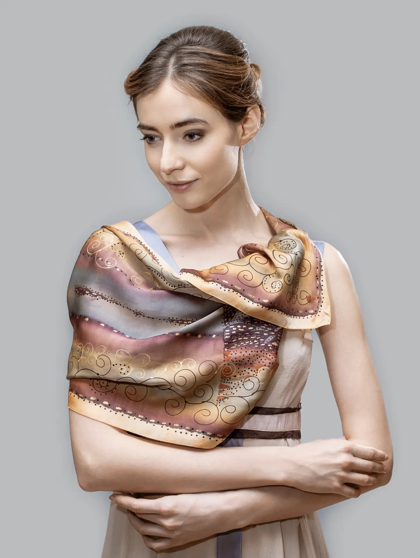 Golden Swirl Silk Scarf 1