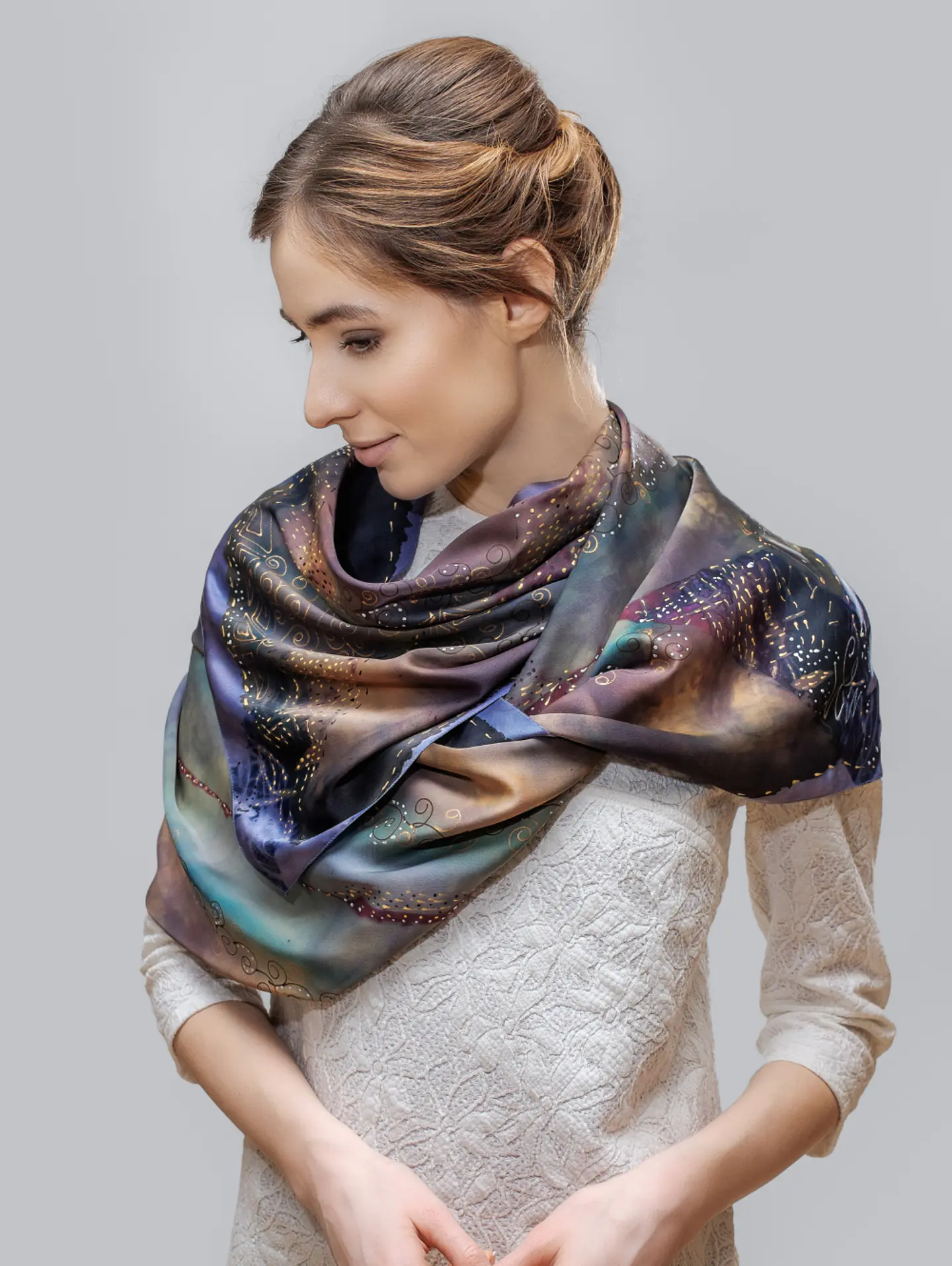 Midnight Bloom Silk Scarf 2