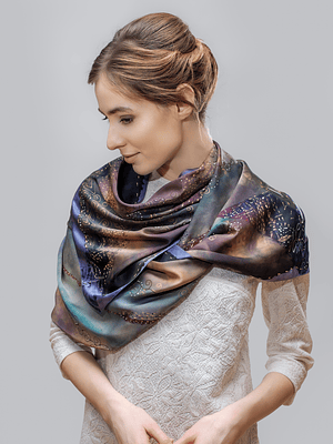 Midnight Bloom Silk Scarf