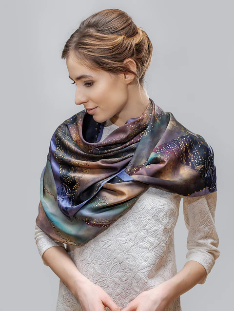 Midnight Bloom Silk Scarf