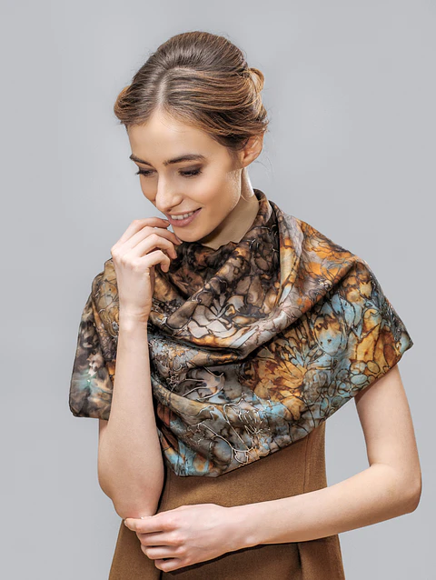 Earthtone Abstract Silk Shawl