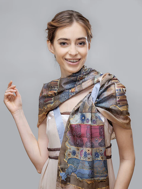 Vintage Tile Silk Infinity Scarf