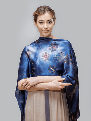 Indigo Blossom Silk Shawl