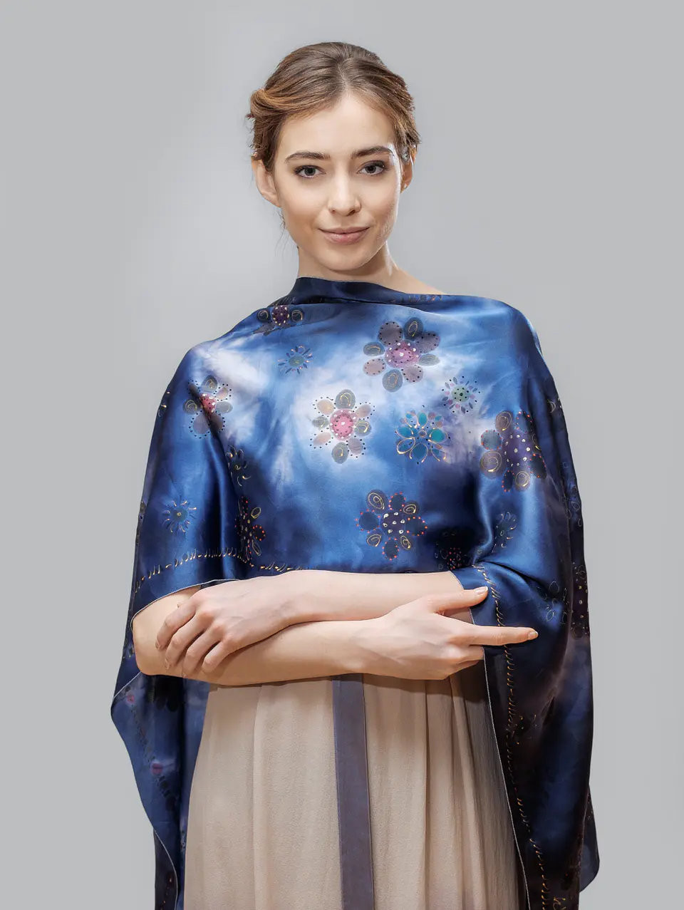 Indigo Blossom Silk Shawl 1