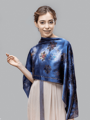 Indigo Blossom Silk Shawl