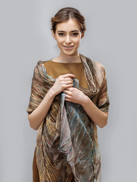 Forest Mist Crinkle Silk Scarf