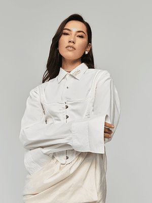 White Corset Overlay Blouse