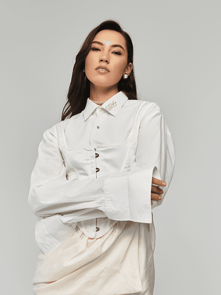 White Corset Overlay Blouse