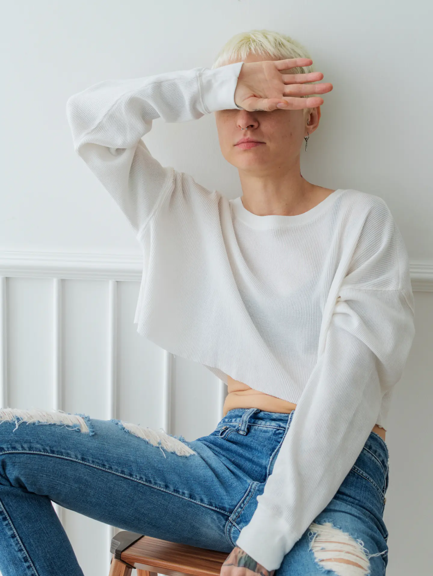 White Thermal Waffle Sweatshirt 2