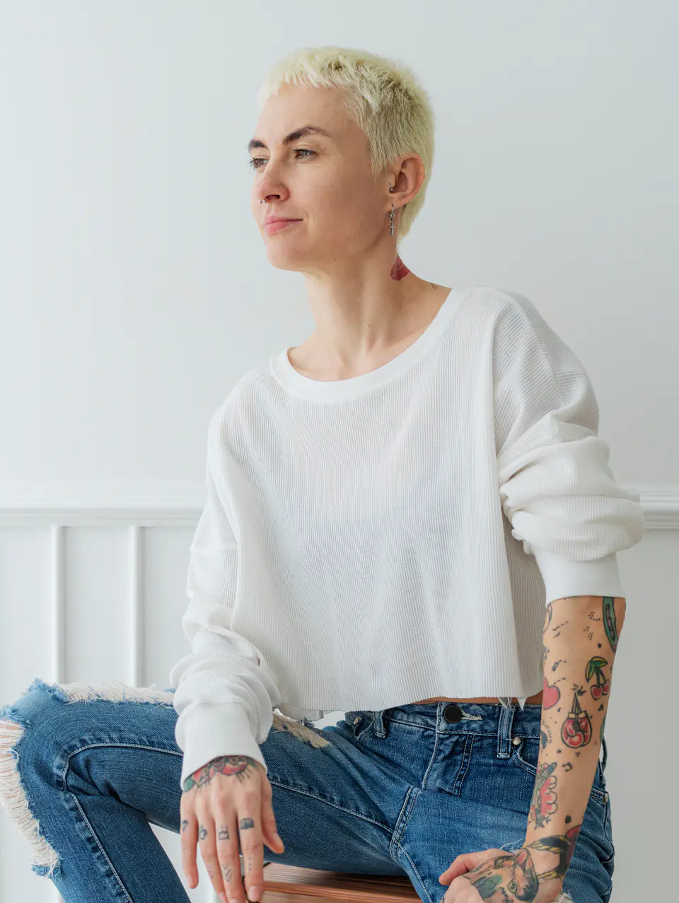 White Thermal Waffle Sweatshirt 3