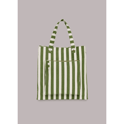  Bolso tote Sena de lona a rayas verde blanco