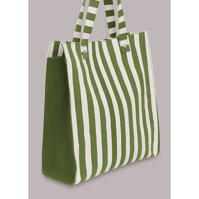  Sena Striped Canvas Tote Green White