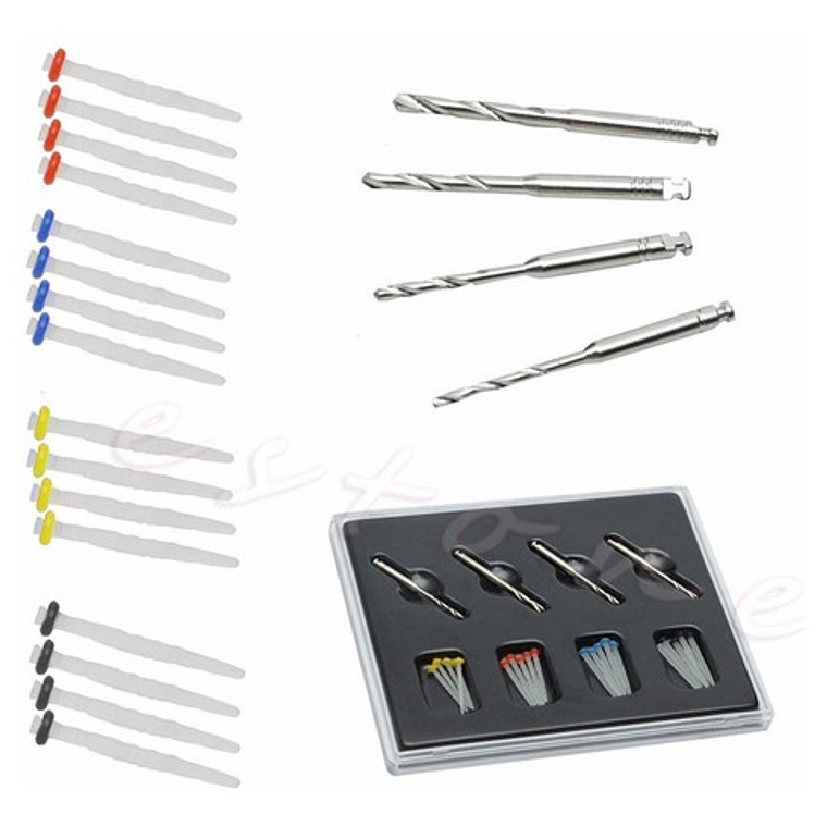 Kit Poste Fibra De Vidrio Odontologicos 20 Unidades + Fresas 2
