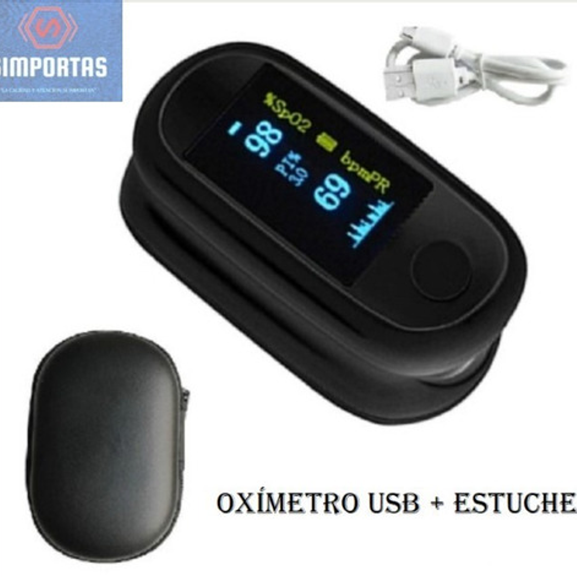 Oximetro De Pulso Usb Saturómetro Recargable Estuche Stgo 2