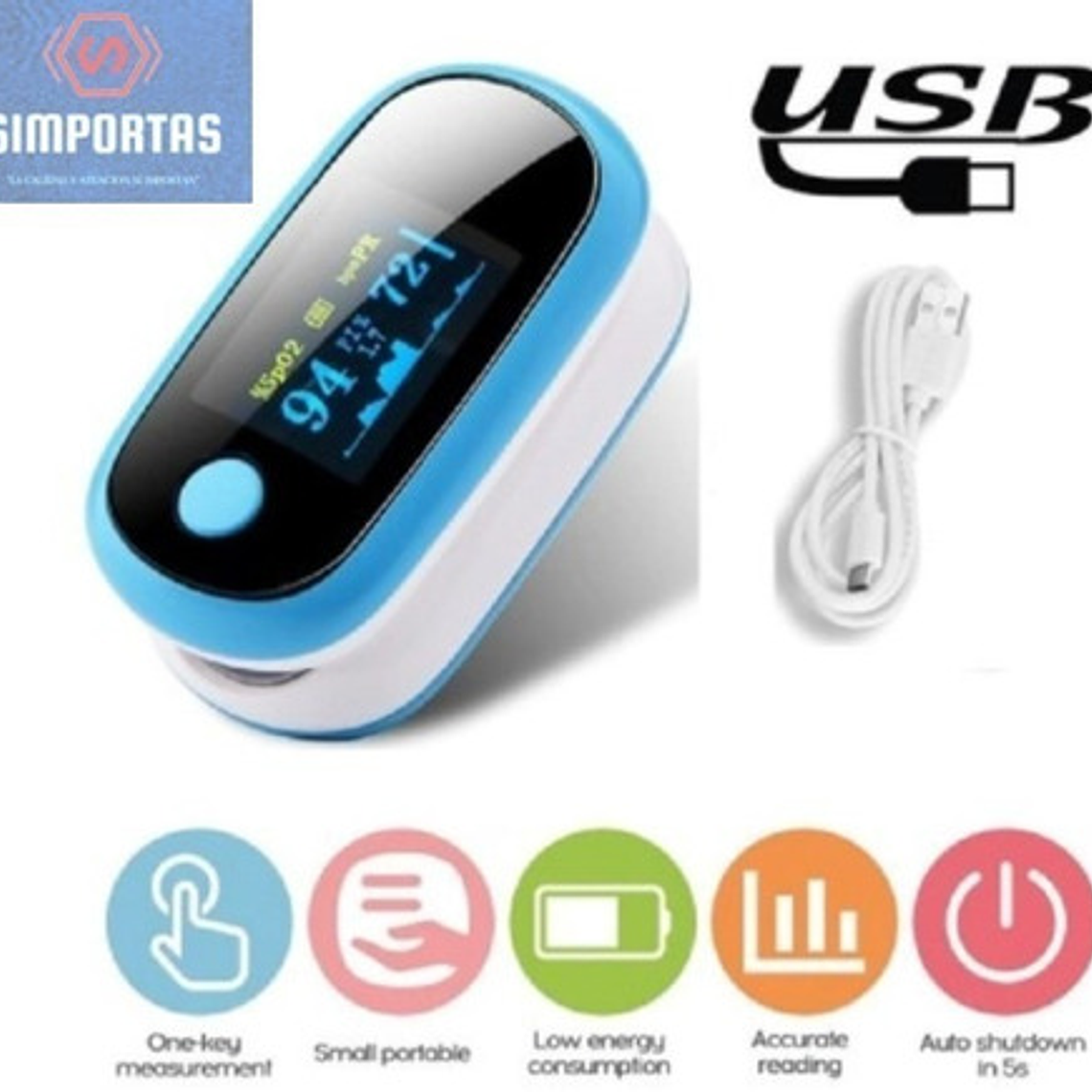 Oximetro De Pulso Usb Saturómetro Recargable Estuche Stgo 13