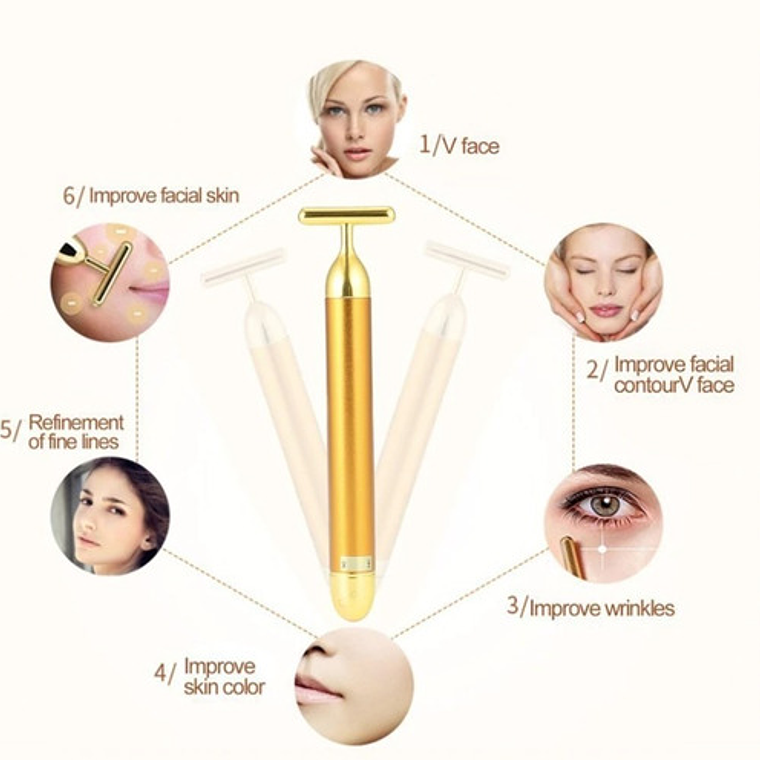 Rodillo Masajeador Facial Dorado Vibración Cuidado Piel 6